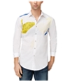 I-N-C Mens Printed Button Up Shirt yellowcombo S
