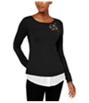 Charter Club Womens Layered-Look Brooch Pullover Sweater
