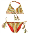 Lucky Brand Womens Striped Crochet Side Tie 2 Piece Bikini