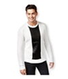 I-N-C Mens Faux Leather Cable Knit Pullover Sweater, TW3