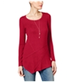 I-N-C Womens Asymmetrical Ribbed Pullover Blouse realred L