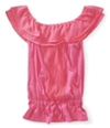 Aeropostale Womens Ruffled Ribbed Placket Sheer Dolman Blouse