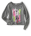 Aeropostale Womens Floral Woman Puff Paint Knit Sweater