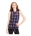 Almost Famous Womens Tie Hem Flannel Button Up Shirt