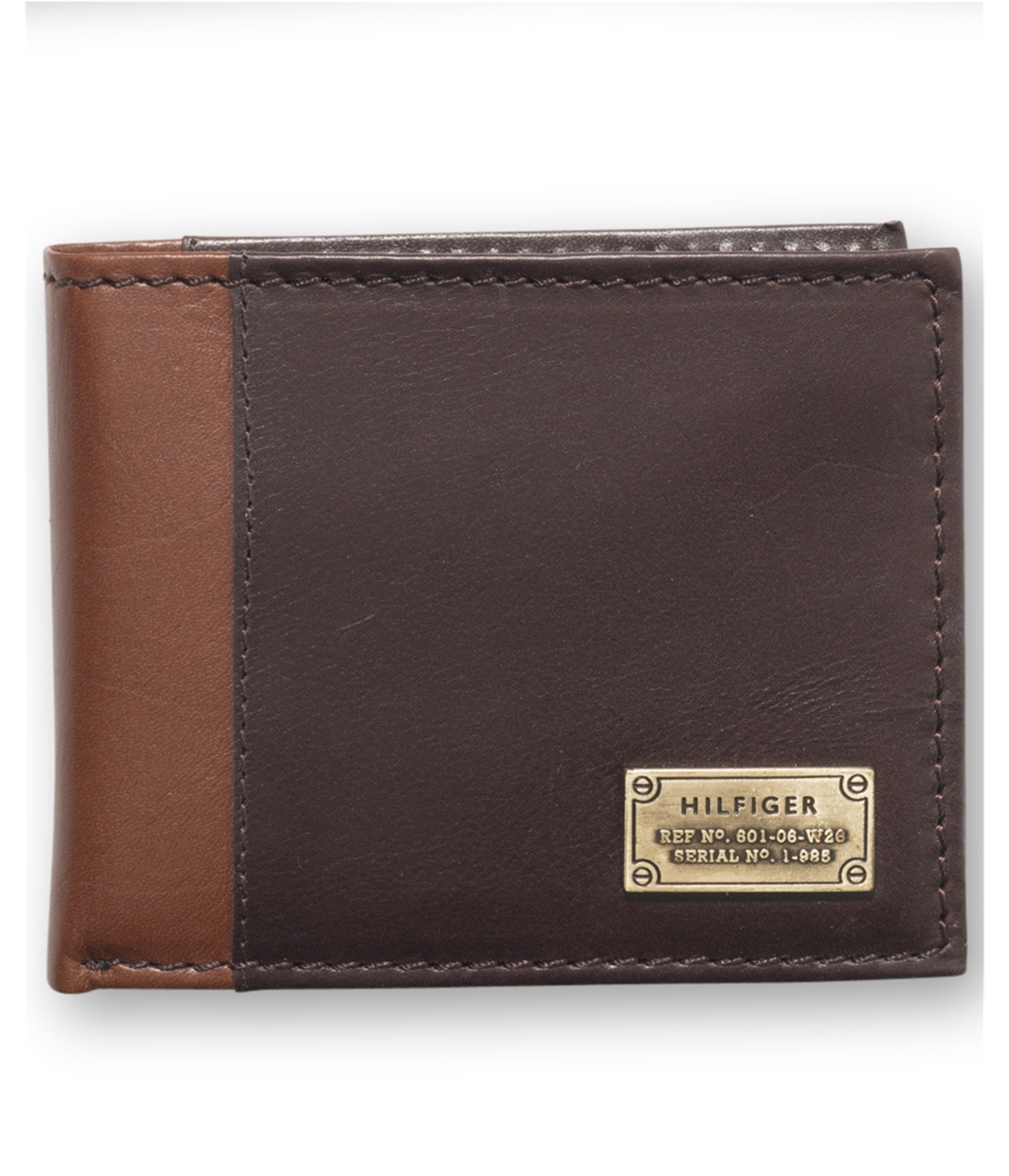 Tommy Hilfiger Men's Melton Brown Leather Credit Card Bilfold Passcase Wallet 
