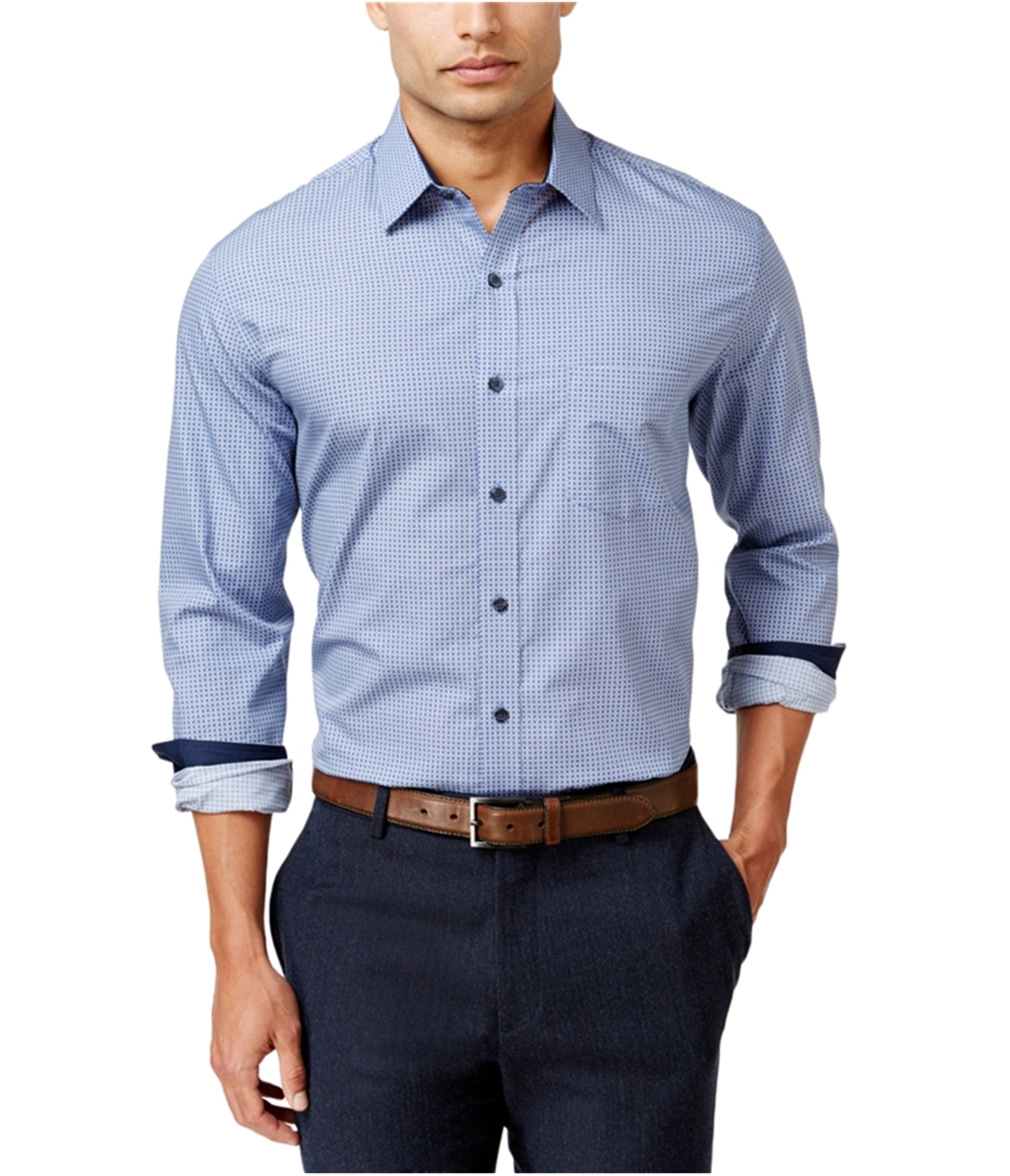Tasso Elba Mens Contrasting Grid Button Up Shirt