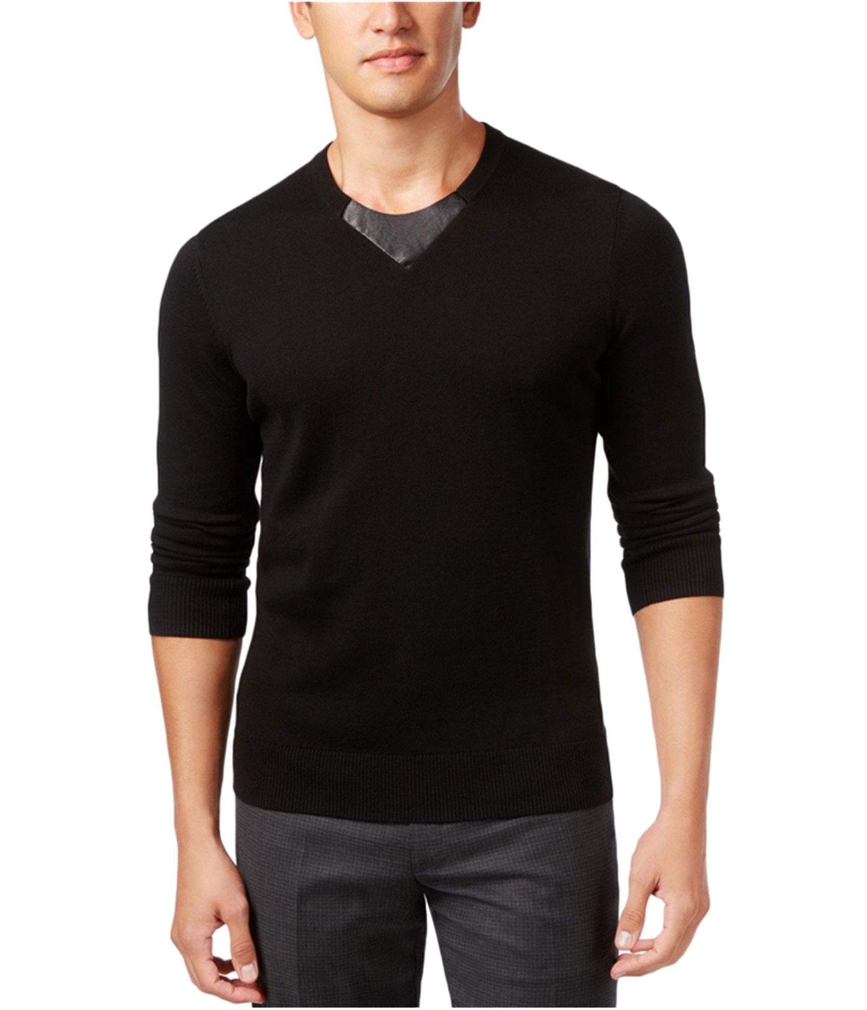I-N-C Mens Faux-Leather Pullover Sweater | TagsWeekly.com