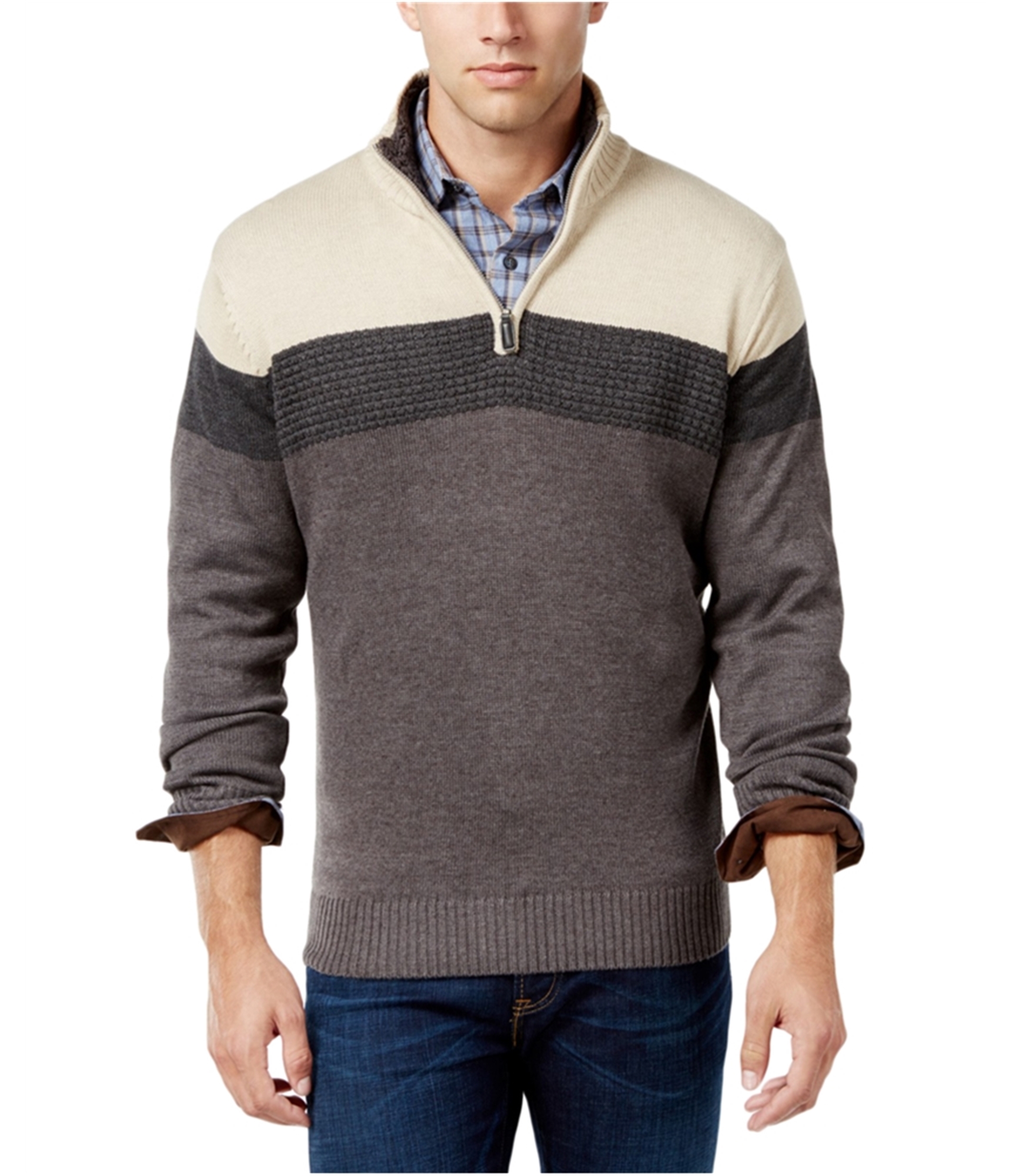 Tricots St Raphael Mens Contrast Colorblock Pullover Sweater