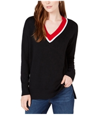 Maison Jules Womens Contrast Trim Pullover Sweater