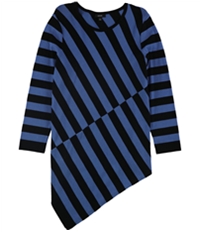 Alfani Womens Stripe Asymmetrical-Hem Tunic Sweater