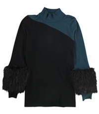 Alfani Womens Colorblocked Faux-Fur Cuffs Pullover Sweater