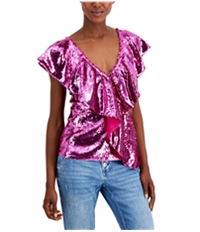 I-N-C Womens Sequin Ruffled Blouse