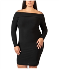 Bee Darlin Womens Solid Off-Shoulder Sheath Dress