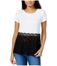 Maison Jules Womens Peplim Lace Hem Knit Blouse