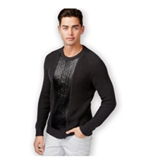 I-N-C Mens Faux Leather Cable Knit Pullover Sweater, TW2