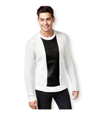 I-N-C Mens Faux Leather Cable Knit Pullover Sweater, TW3