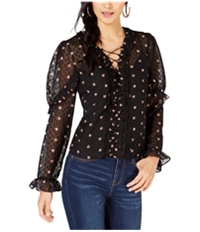 Leyden Womens Floral Print Lace-Up Sheer Pullover Blouse