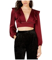 Leyden Womens Plunging Ruffled Crop Top Blouse