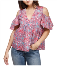 Lucky Brand Womens Floral Cold Shoulder Baby Doll Blouse