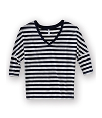 Aeropostale Womens V-Neck Stripe 3/4 Sleeve Graphic T-Shirt