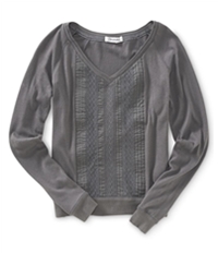 Aeropostale Womens Solid Ls Lattice Front Embellished T-Shirt