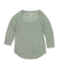 Aeropostale Womens Sheer Sleeve Lace Back Henley Shirt