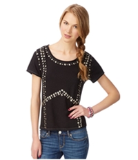 Aeropostale Womens Studded Scoop Neck Embellished T-Shirt