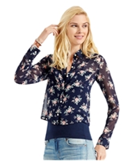 Aeropostale Womens Sheer Floral Button Down Blouse
