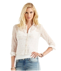 Aeropostale Womens Sheer Hearts Button Up Shirt