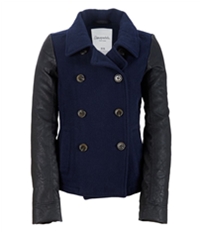 Aeropostale Womens Leather Sleeve Pea Coat