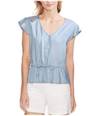 Vince Camuto Womens Drawstring Button Down Blouse