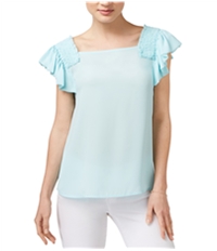 Maison Jules Womens Smocked Flutter-Sleeve Pullover Blouse