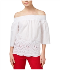 Maison Jules Womens Embroidered Knit Blouse