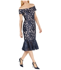 Calvin Klein Womens Lace Midi Off-Shoulder Dress