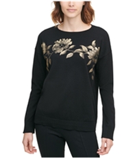 Calvin Klein Womens Metallic Flowers Pullover Sweater
