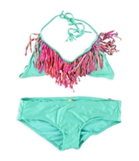 Raisins Womens Fringe Bra Ruched Brief 2 Piece Bikini