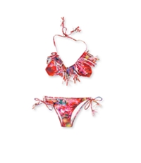 Raisins Womens Fringed Beaded Side Tie 2 Piece Bikini, TW2