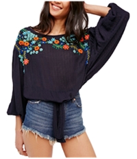 Free People Womens Up And Away Embroidered Pullover Blouse