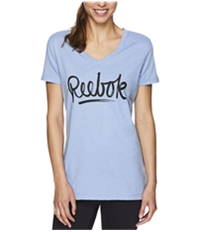 Reebok Womens V-Neck Script Logo Graphic T-Shirt