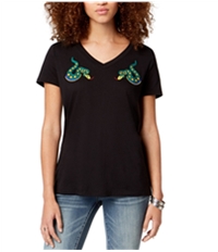 Carbon Copy Womens Embroidered Snakes Basic T-Shirt