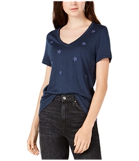 Carbon Copy Womens Embroidered Stars Embellished T-Shirt