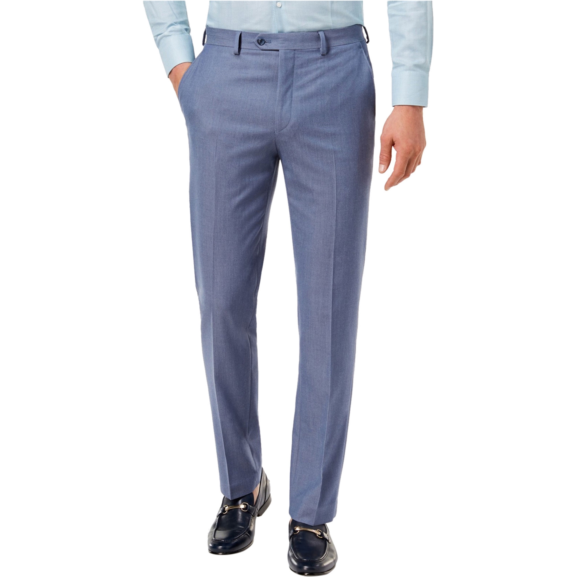 Men's Light Blue Herringbone Linen Tailored Italian Suit Pants - 1913  Collection