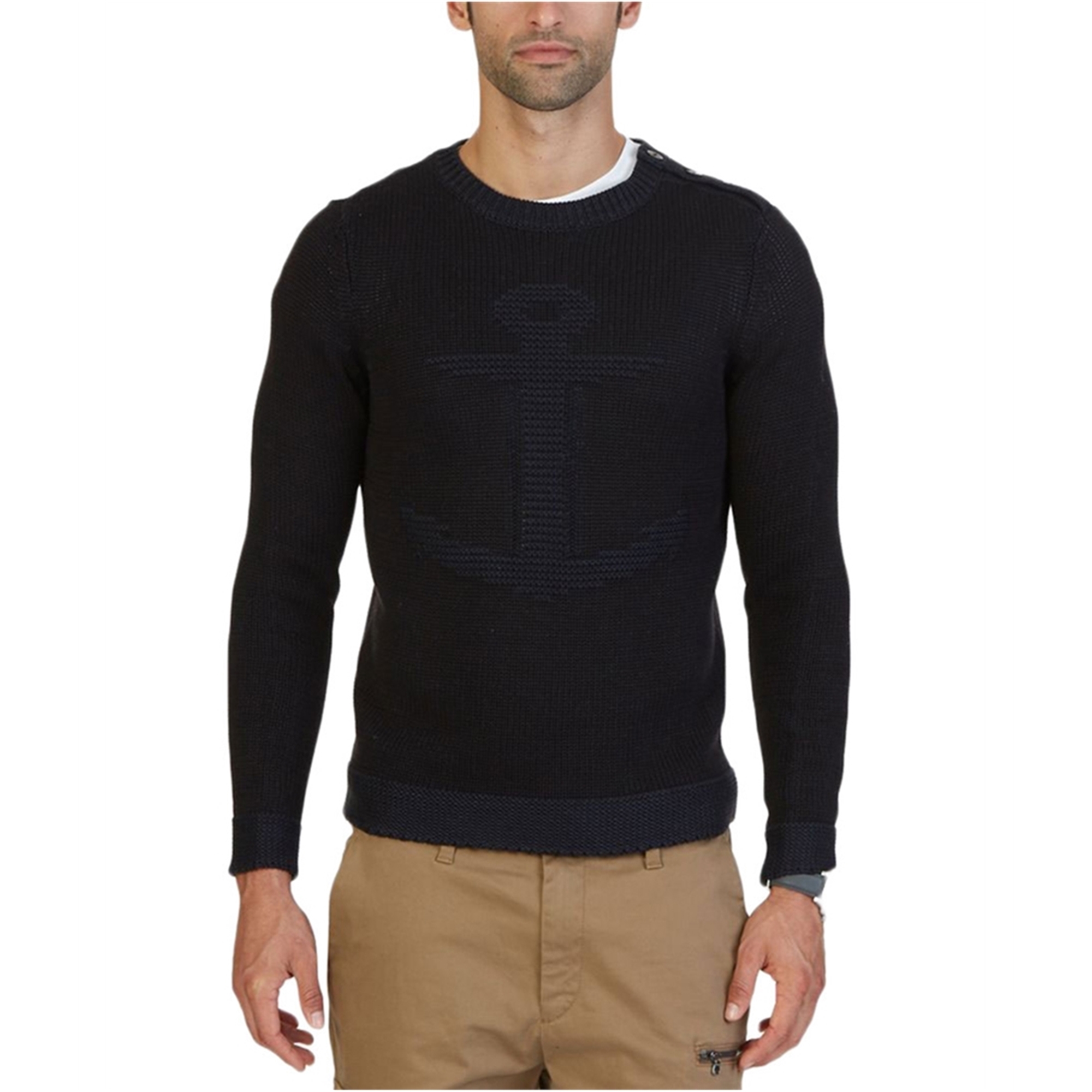 Nautica Mens Iconic Knit Anchor Pullover Sweater Mens Apparel Free