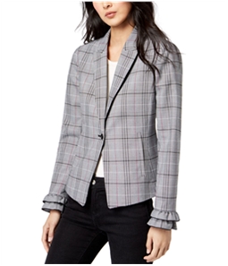maison Jules Womens Plaid Fitted One Button Blazer Jacket