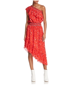 Joie Womens Silk Midi A-line Asymmetrical One Shoulder Dress