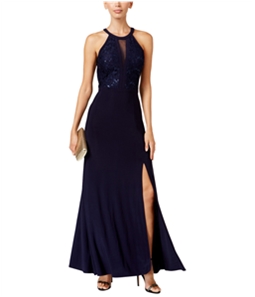 Nightway Womens Lace Trim Halter Top Gown Dress