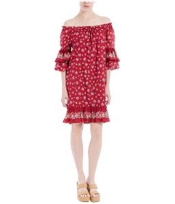 Max Studio London Womens Textured Ruffle Flowers Sheath Dress