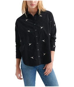 Lucky Brand Womens Floral Embroidered Button Up Shirt