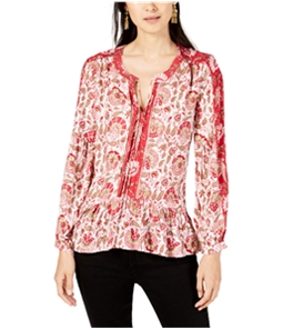 Lucky Brand Womens Mixed Print Peasant Blouse