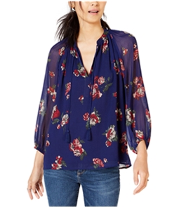 Lucky Brand Womens Floral Print Peasant Blouse